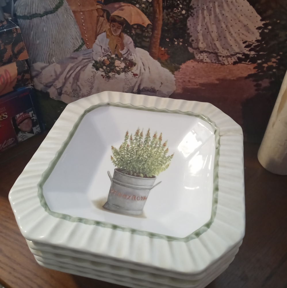 🇮🇹 4 Ceramica Due Torri Italy Octagon🍱🎻Vintage Square Bowls Green,Gift It.🎁 - Picture 4 of 16